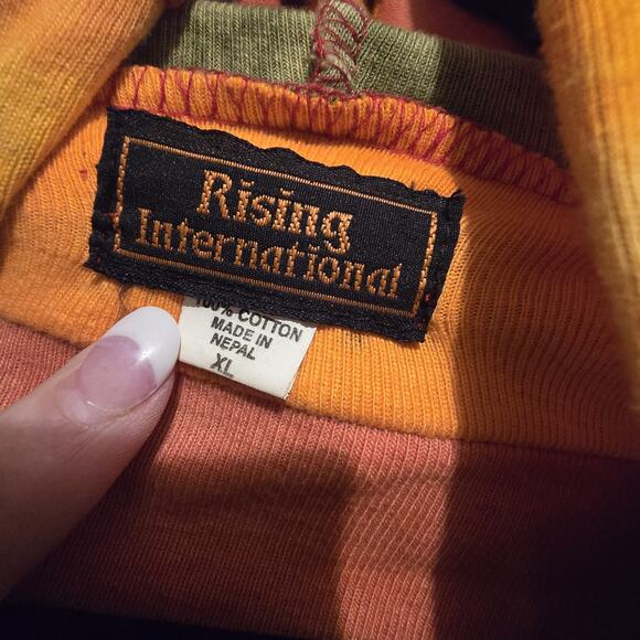 Rising Int'l Rainbow Floral Patchwork Hoodie Sweatshirt Womens XL Hippie Boho - Picture 5 of 9